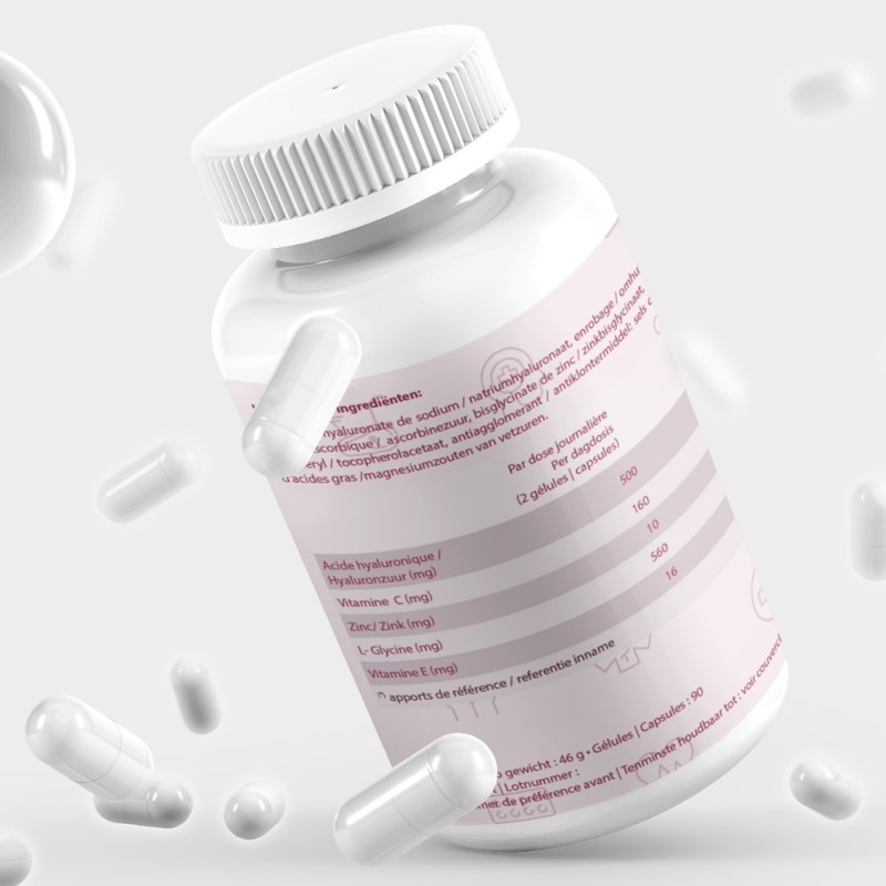 Acide hyaluronic complex vit C E, Lglycine, zinc Nutri-Shop